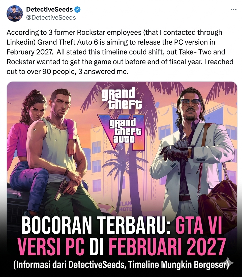 Rumor jadwal rilis GTA VI versi PC dari insider Rockstar