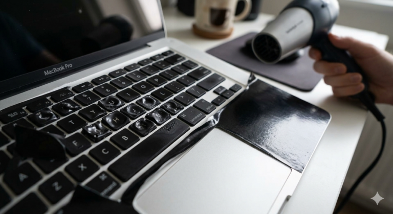 Tombol MacBook Pro meleleh saat dipasang skin menggunakan hair dryer
