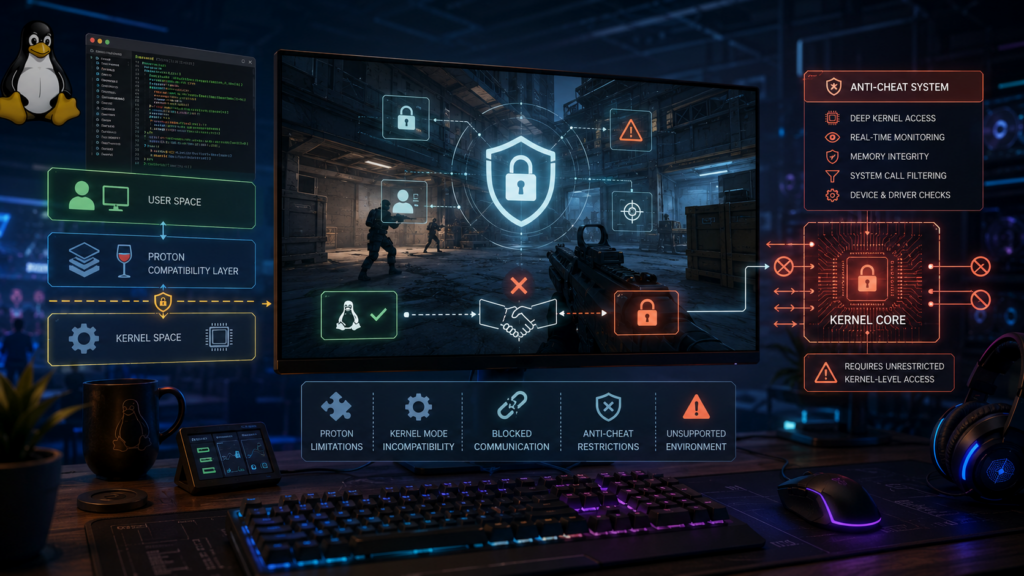 Anti-cheat Linux membuat game kompetitif sulit berjalan karena sistem kernel dan batasan Proton