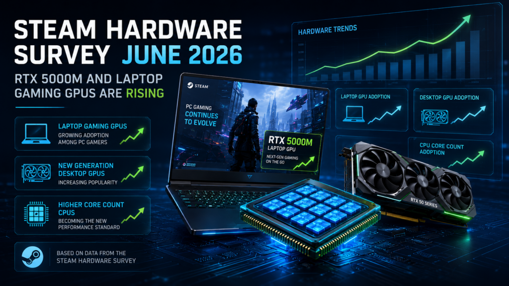 Steam Hardware Survey Juni 2026 menunjukkan RTX 5000M dan GPU laptop gaming mulai naik pesat