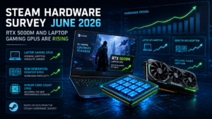 Steam Hardware Survey Juni 2026 menunjukkan RTX 5000M dan GPU laptop gaming mulai naik pesat
