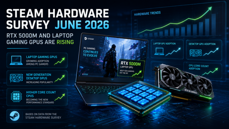 Steam Hardware Survey Juni 2026 menunjukkan RTX 5000M dan GPU laptop gaming mulai naik pesat