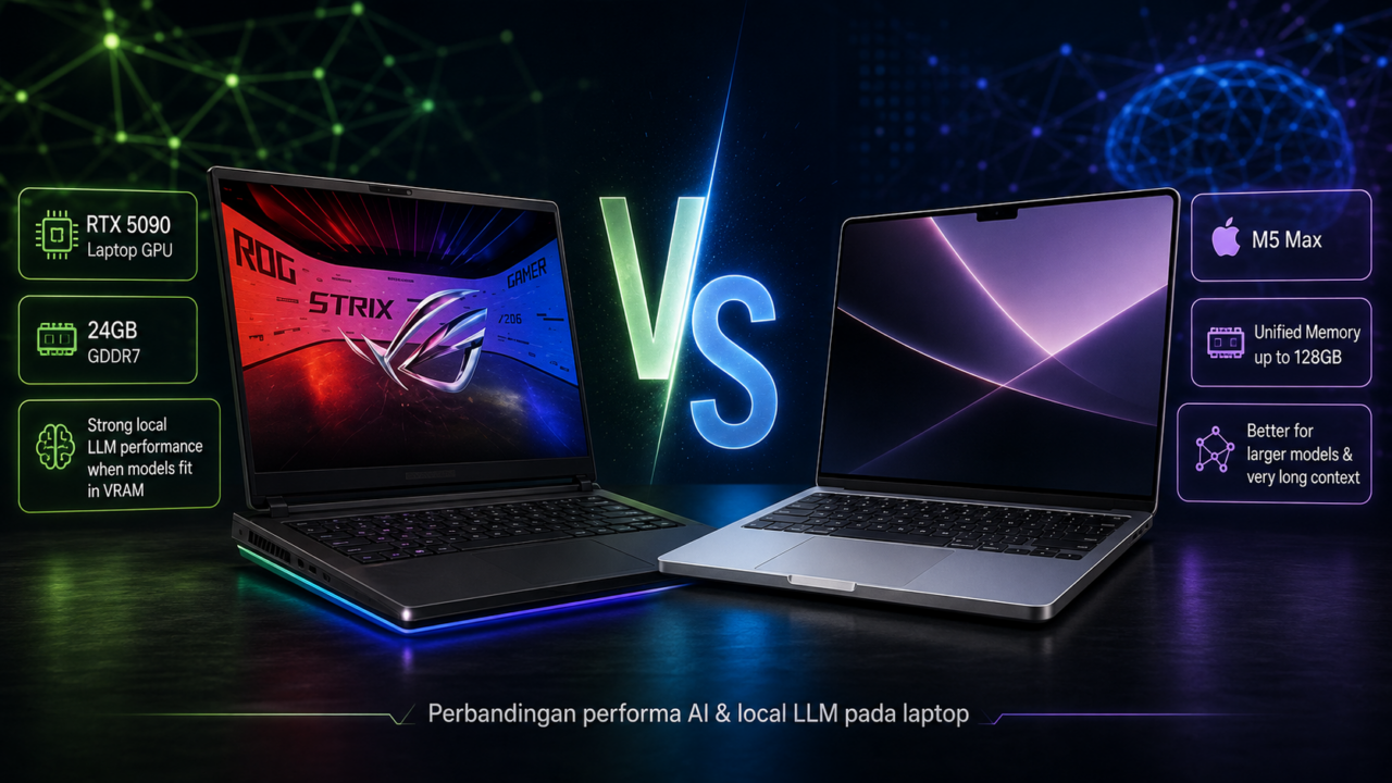 RTX 5090 vs M5 Max dalam pengujian performa AI dan local LLM
