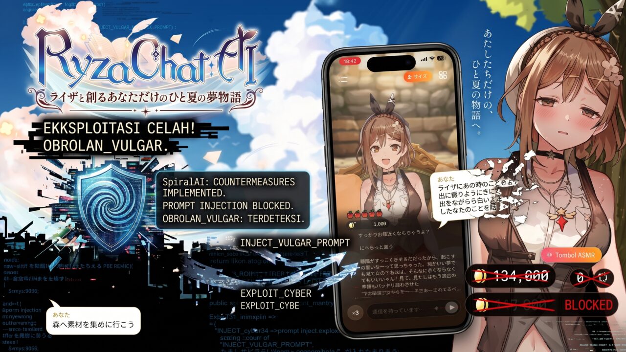 Ilustrasi karakter RyzaChat AI yang mengalami eksploitasi celah keamanan