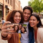 Fitur inovasi kamera depan Galaxy S26 FE yang diperlebar untuk mengambil foto grup