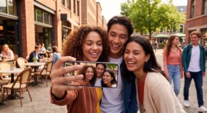 Fitur inovasi kamera depan Galaxy S26 FE yang diperlebar untuk mengambil foto grup