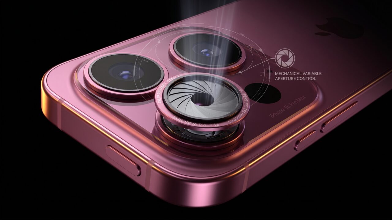 Lensa kamera iPhone 18 Pro Max dengan fitur bukaan lensa bergerak
