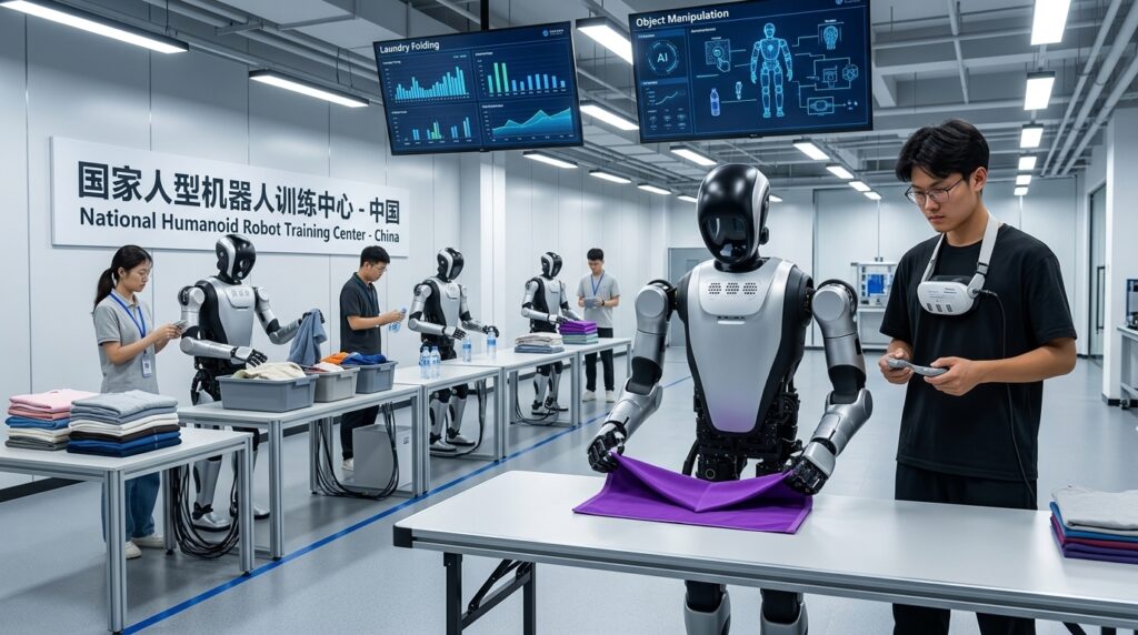 Pusat sekolah robot di China melatih humanoid melipat pakaian