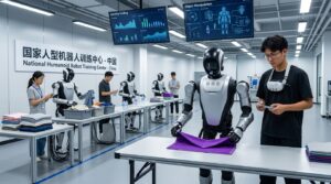 Pusat sekolah robot di China melatih humanoid melipat pakaian