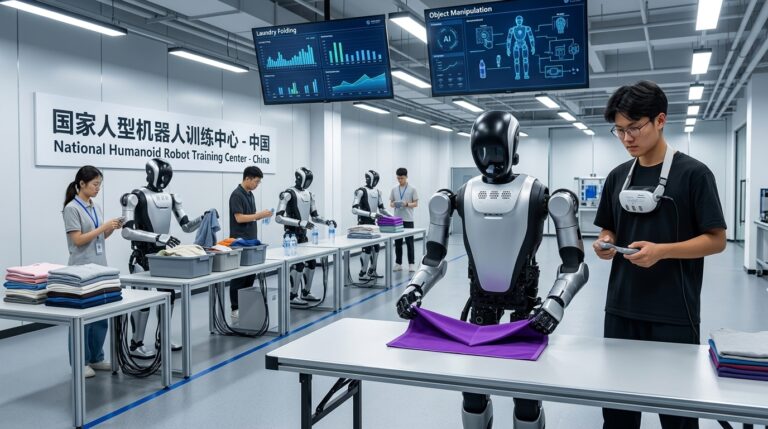 Pusat sekolah robot di China melatih humanoid melipat pakaian