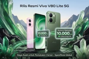 Tampilan desain bodi HP Vivo V80 Lite 5G yang rilis dengan baterai 10.000 mAh